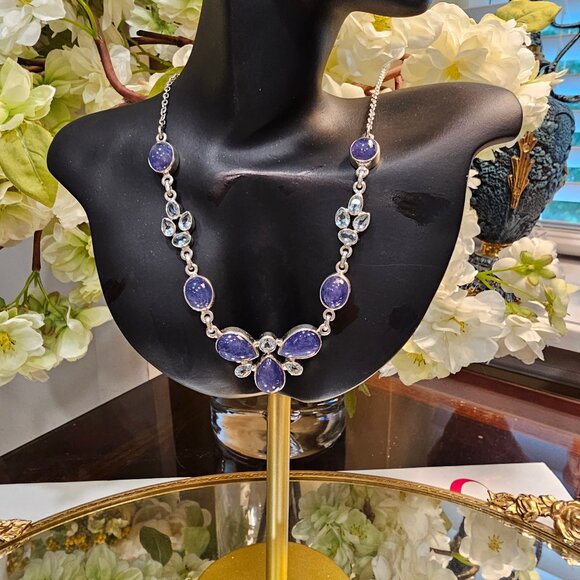 Tanzanite & Sky Blue Topaz , Sterling Silver necklace, Certificate of Authentic - Picture 4 of 9